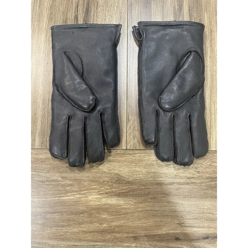 VTG Dark Brown Wrist Length Cozy Warm Leather Gloves Fully Lined Women Sz Large